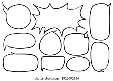 Speech bubble Black single line for comic or cartoon even advertising design and decoration. Drawing vector of freehand illustration, blank template for any conversation dialog.