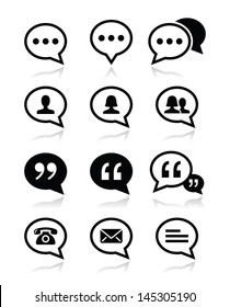 Speech bubble, blog, contact vector icons set