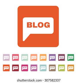 The speech bubble with a blog icon. Internet and forum, chat, online symbol. Flat Vector illustration. Button Set