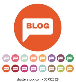 The speech bubble with a blog icon. Internet and forum, chat, online symbol. Flat Vector illustration. Button Set