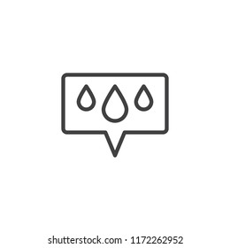Speech bubble with blood drops outline icon. linear style sign for mobile concept and web design. Blood donation simple line vector icon. Symbol, logo illustration. Pixel perfect vector graphics