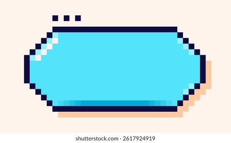 Speech bubble with blue background drawn in pixel art style.