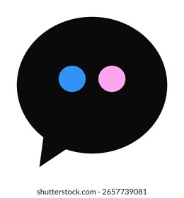 Burbuja de voz con puntos azules y rosados que sugieren comunicación y diálogo para aplicaciones de software