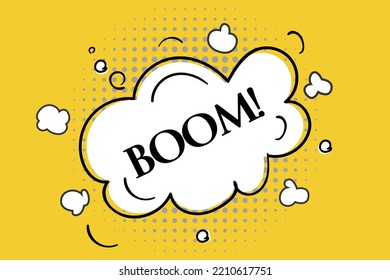 Auge de la burbuja del habla. Pancarta, burbuja de habla, concepto de afiche y pegatina, estilo geométrico con boom de texto. Diseño de explosiones, burbuja de discursos, auge de mensajes para banner, afiche, web. Ilustración vectorial