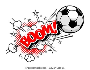 Speech bubble boom hitting ball. Banner, speech bubble, poster and sticker concept.Vector on transparent background