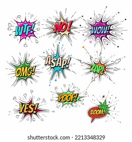 Burbuja de voz, expresión de signo de auge y marcos de texto de arte pop