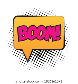 burbuja de voz con diseño de ilustración vectorial de estilo de relleno de arte pop de palabra boom