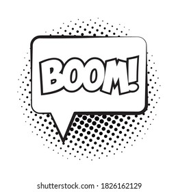 speech bubble with boom word pop art line style vector illustration design