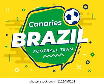 Speech Bubble BRAZIL with icon football, soccer ball. Vector Illustration.