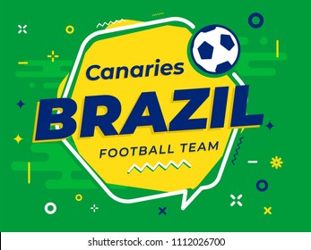 Speech Bubble BRAZIL with icon football, soccer ball. Vector Illustration.