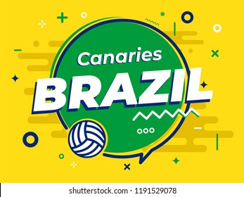 Speech Bubble BRAZIL with icon volleyball. Vector Illustration