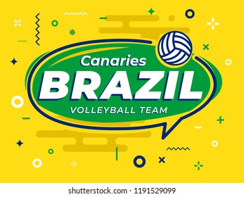 Speech Bubble BRAZIL with icon volleyball. Vector Illustration