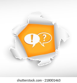 Speech bubble and breakthrough paper hole with ragged edges with a space for your message.