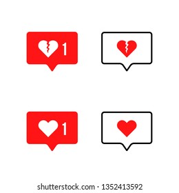 speech bubble with broken heart icon. flat simple or stroke style trend modern romance dialog logotype graphic art ui design isolated on white background. concept of bloger influence or divorce