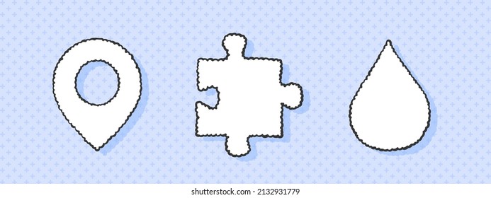 Speech Bubble. Speech bubbles in different shapes in the form of a jigsaw drop and geolocation marker. Vector illustration