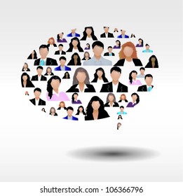 Speech bubble with business people figures. Vector illustration