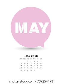 speech bubble calendar 2018, week starts Sunday