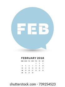speech bubble calendar 2018, week starts Sunday