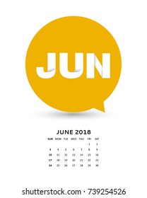 speech bubble calendar 2018, week starts Sunday