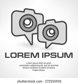 Speech bubble with camera in grey, vector illustration