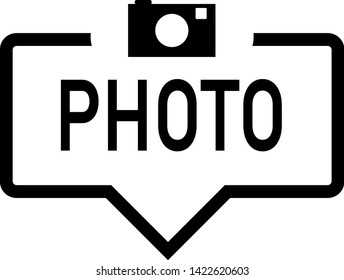 Speech bubble camera photo icon in flat style isolated