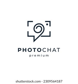 speech bubble and camera for talk photography logo design