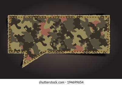 Speech bubble of camouflage fabric pattern shape badges, stickers, labels, tags, Vector template design