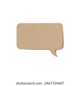 Speech bubble cardboard textured vector illustration. Rectangle with rounded corners text bubble shape cut from brown craft paper. Vintage parchment chat message icon, dialogue cloud isolated
