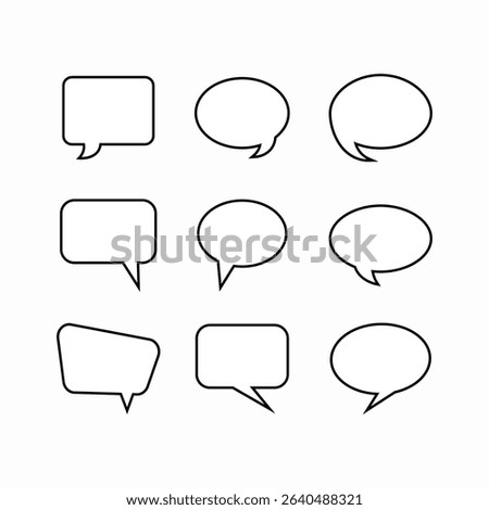 Speech bubble cartoon outline style icon set. Dialog box blank line collection vector illustration
