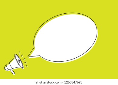 speech bubble in cartoon style. Male with megaphone