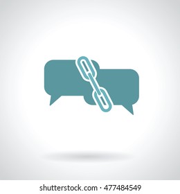 speech bubble and chain symbol as connection concept vector illustration