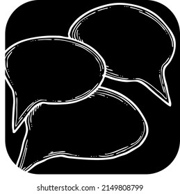 Speech bubble chalkboard for chat communication symbol. Empty background balloon talk cloud for message chatting. Comic cartoon element. Hand drawn retro vintage vector illustration. Line drawing.