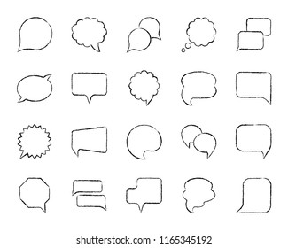 Speech bubble charcoal icon set. Grunge outline web sign kit of comic tell. Chat linear icons includes speak doodle price note, buble quote. Hand drawn simple speech bubble symbol. Vector Illustration