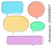 Speech bubble, chat balloon, talk messaging, text communication online in vector symbol illustration. Concept of discussion dialogue, thought bubble icon label conversation comic cartoon style.