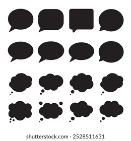Conjunto de ilustración plana de diseño de Vector de iconos negros de chat de burbujas de discurso aislado