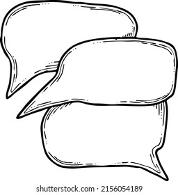 Speech bubble for chat communication symbol. Empty background balloon talk cloud for message chatting. Comic cartoon element. Hand drawn retro vintage illustration. Simple line comic cartoon drawing.