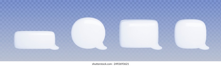 Speech bubble for chat conversation or message comment. Realistic 3d vector illustration set of white blank balloon for talk and think dialogue. Empty social media communication frame template.