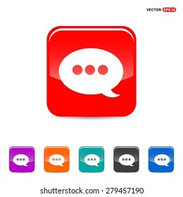 Speech Bubble Chat Icon - abstract logo type icon - red, orange, turquoise, black and blue 3d button background. Vector illustration