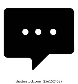 Speech bubble, chat icon, black and white, minimalist design, three dots, ellipsis, message waiting, conversation pause, simple graphic, clean lines, communication symbol.