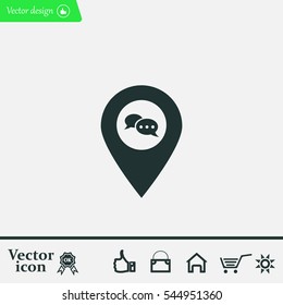 Speech Bubble Chat Icon, pin mark