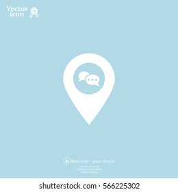 Speech Bubble Chat Icon, pin mark
