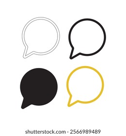 Speech bubble chat icons on white background outline, silhouette, and color vector art illustration