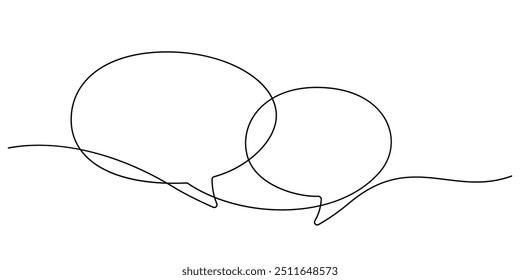 Mensaje de chat de burbujas de discurso en una línea que dibuja una Ilustración vectorial lineal delgada minimalista continua