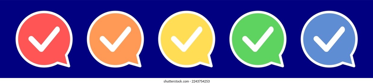 Speech bubble check mark icon. Confirmation icon in various colors.