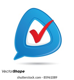 Speech bubble with check mark inside, approved idea concept, vector illustration