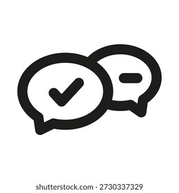 Balão de fala com marca de seleção ícone de linha profissional. Ícone vetor de linha profissional com conceito de verificação de comunicação moderna, design de contorno limpo mínimo e símbolo de aprovação escalável
