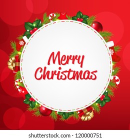 Speech Bubble With Christmas Icons And Red Bokeh, With Gradient Mesh, Vector Illustration