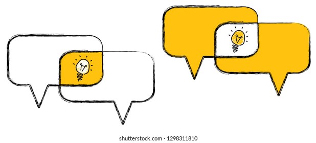 Speech bubble cloud. Comic brain electric lamp idea doodle. FAQ, business loading concept. Fun vector light bulb icon or sign ideas. Brilliant lightbulb education  or invention pictogram banner