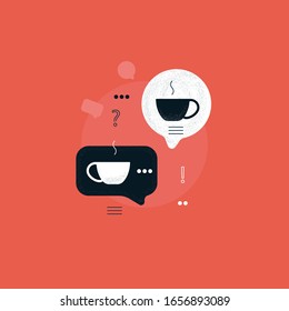 speech bubble with coffee cup, coffee break, discussion with hot drink, Communication with coffee concept