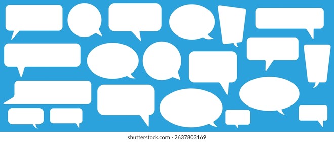 Speech bubble collection. Set of white speech bubble icon vector isolated on blue background. Comment box icon vector set. Chat message template.white Talk bubble. white chat bubble icon .